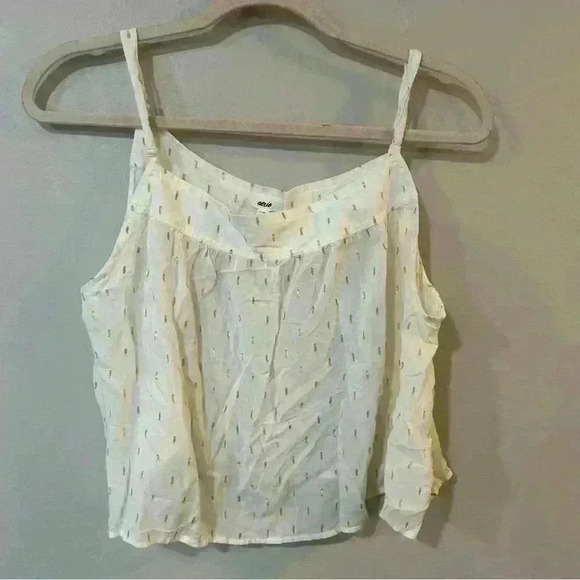 NWT Aerie White Gold Sparkle Cropped Adjustable Spaghetti Strap Tank Top Large - Picture 3 of 7